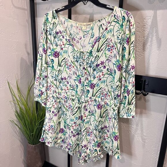 California gypsy floral shorts romper size large - Picture 2 of 15